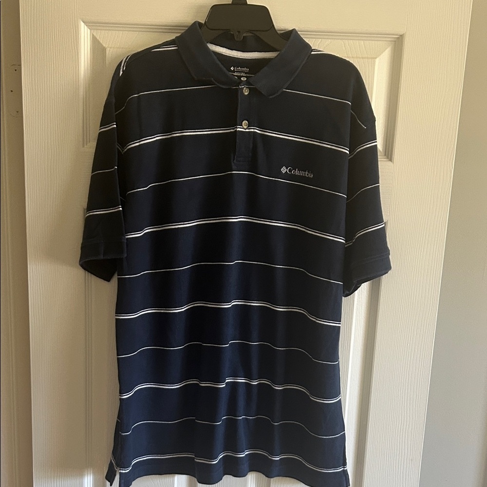 Columbia Men's Navy Polo with White Stripes